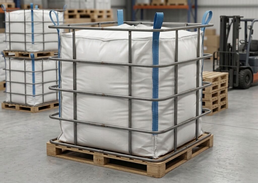 1 MT PP woven bitumen bag in steel cage